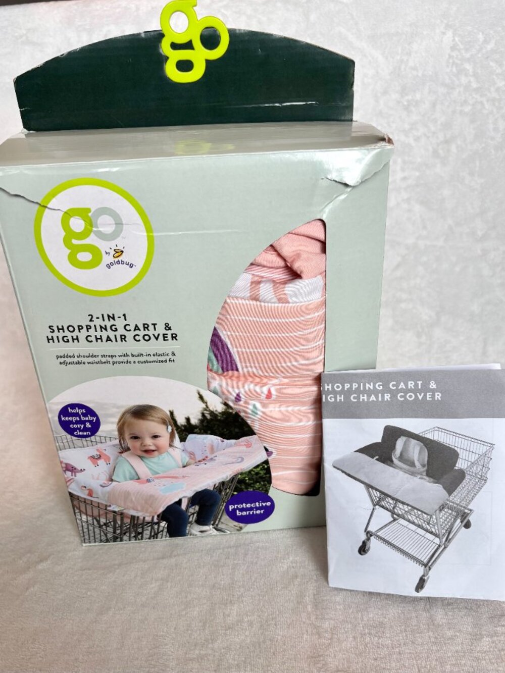 Goldbug 2-in-1 Shopping Cart & High Chair Cover Pink Dino Llama w/ Box